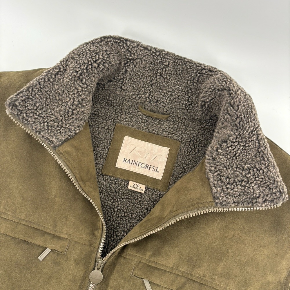 Rainforest RFT Men's XXL Microsuede Sherpa Lined Fullzip Vest Green Multi Pocket